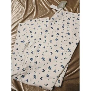 H&M White Floral Print 14 Straight Leg High Waist Jeans Ankle Length Stretch